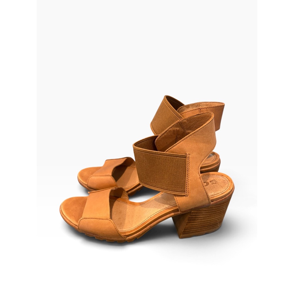 Sorel Joanie II Tan Leather Ankle Strap Block Heel Sandals Womens 11 NL2977-224